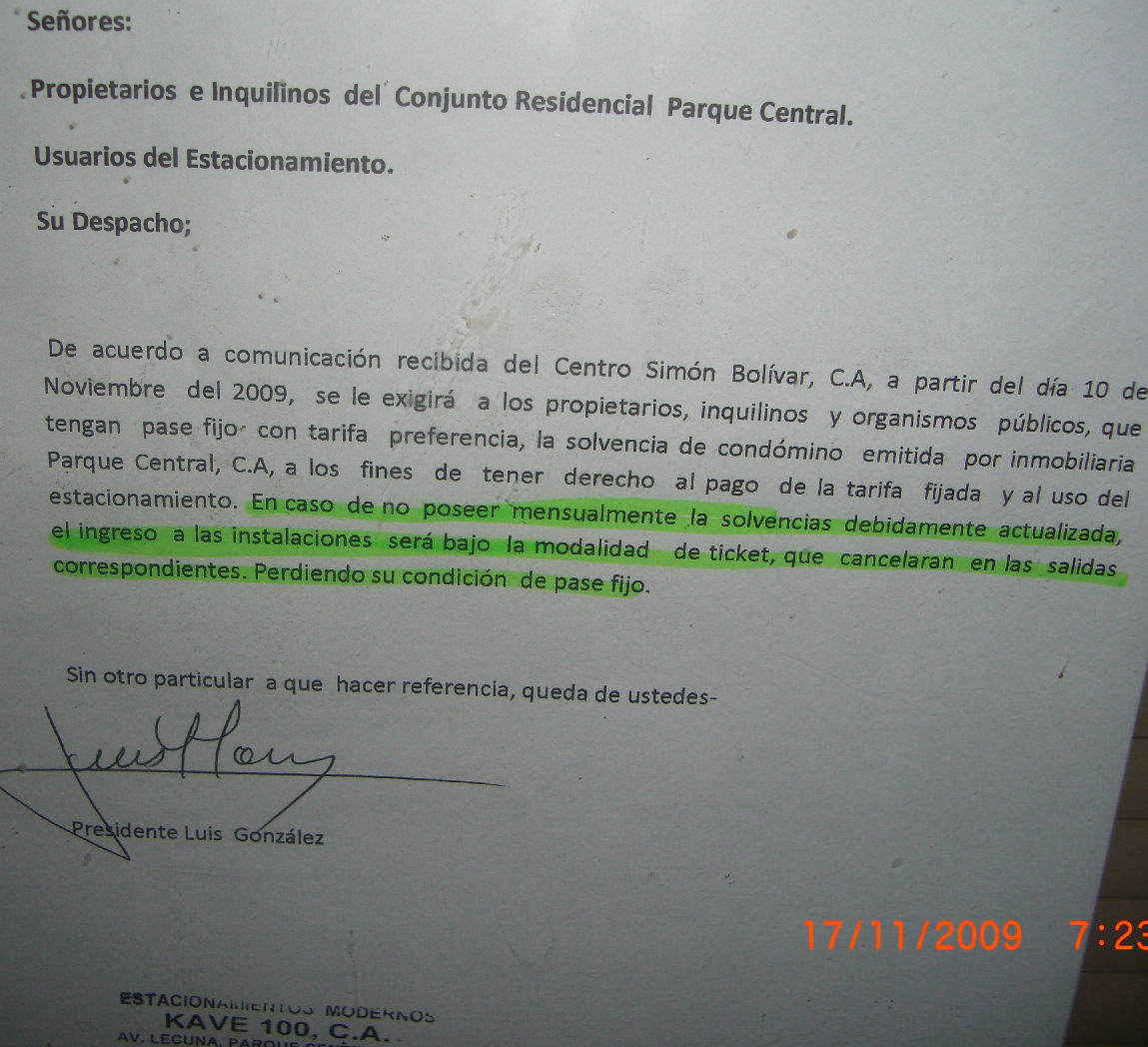 Documento de Condominio « Red Comunitaria Parque Central
